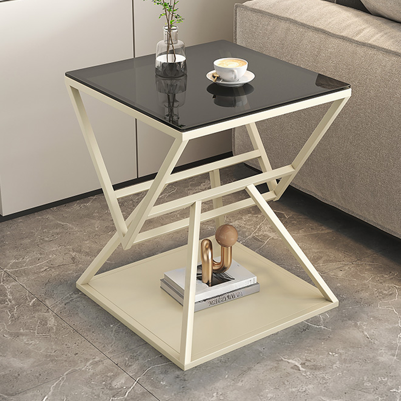 Modern Simple Style Drink Table Only with Vitreous Frame Base in Black, Square Shelf