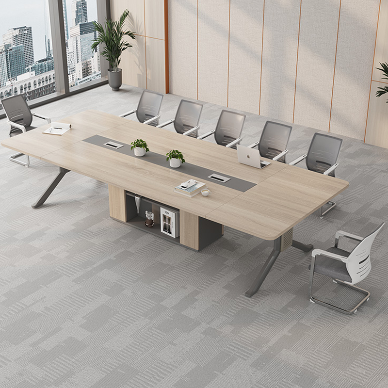 Natural Finish Casual Rectangular Meeting Table for 12+/8/12 with Manufactured Wood Tabletop