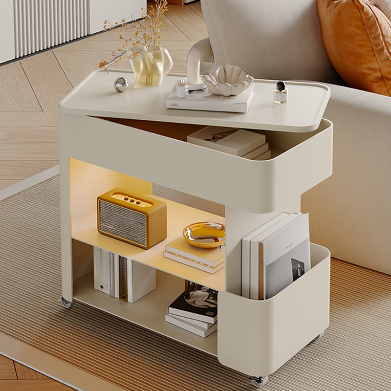 Chairside Table with Natural Rectangle Black/Chalk Top and Swivel Wheels, Featuring Hutch Cabinet and Magazine Rack