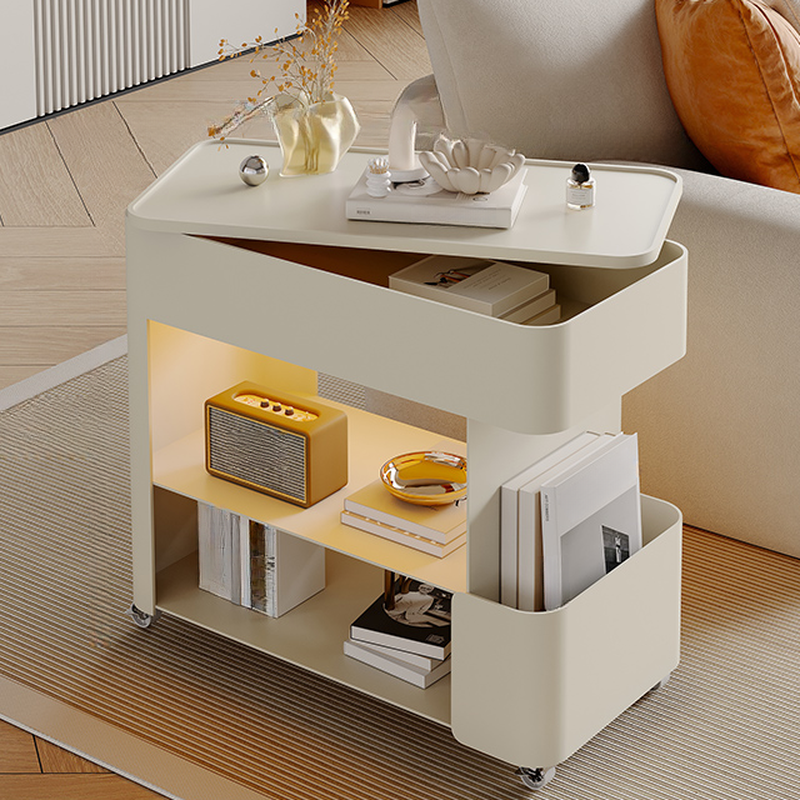 Stone Rectangle Chairside Table with Chalk Top, Swivel Wheels, Shelf, and Magazine Rack