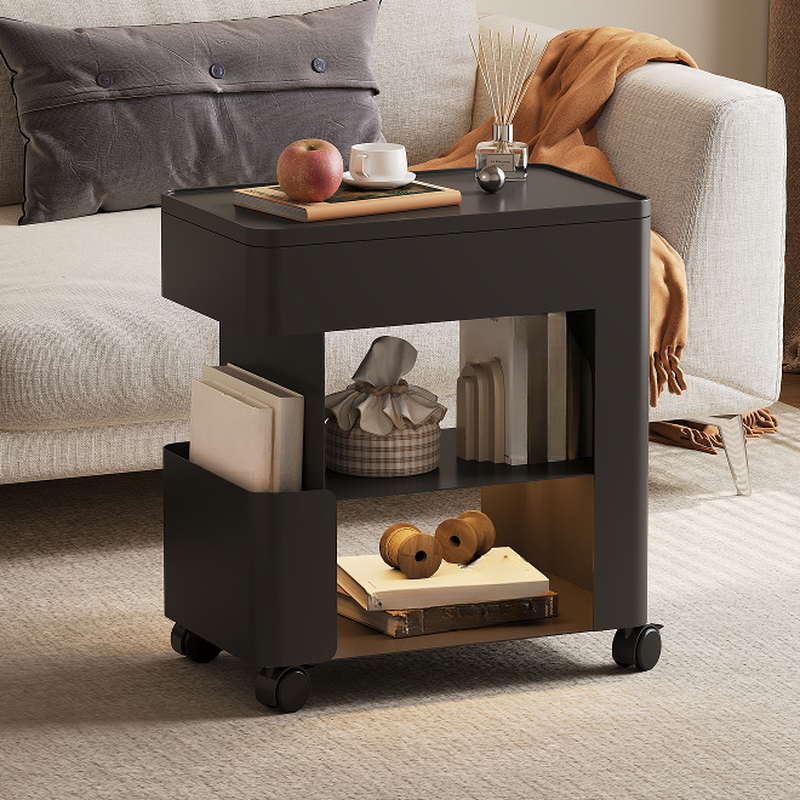 Vitreous Chairside Table with Clear Swivel Wheels, Rectangle Tray Top, and Shelf