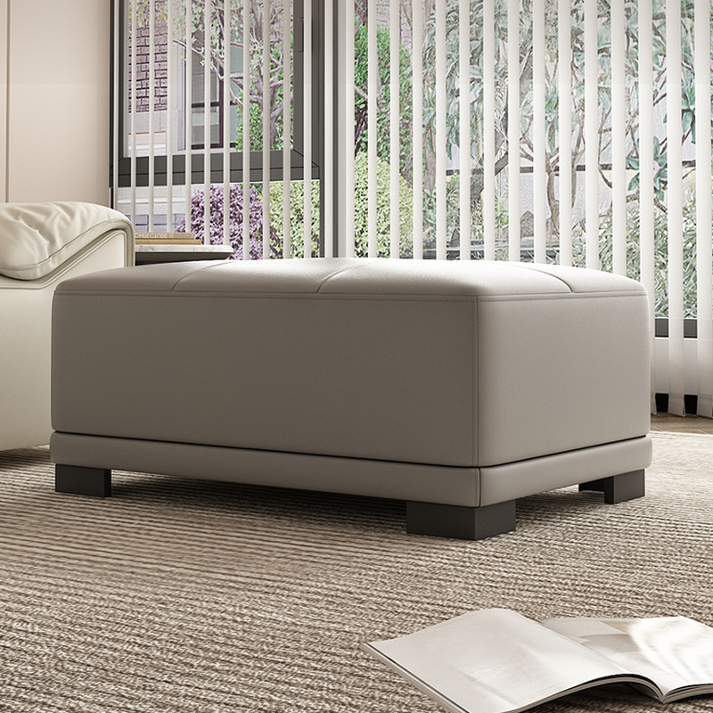 Casual Rectangular Solid Colour Standard Ottoman in Genuine Leather with Dove Grey/Amber Colour/Sand Upholstery and Stitch-tufted Design