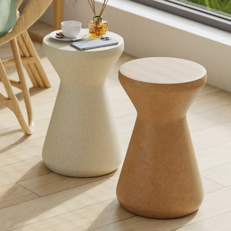 Simple Chairside Table Only with MgO Pedestal Base in Chalk/Caramel/Cream Rounded Design