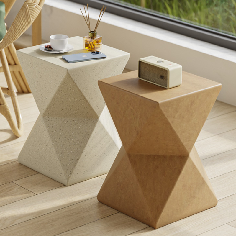 Simple Square Concrete Chairside Table Only with Pedestal Base in Chalk/Caramel/Cream