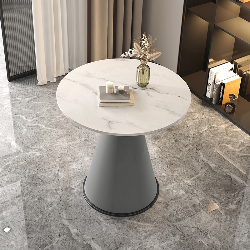 Simple Chairside Table Only with Stone Top and Pedestal Base in Chalk Rounded Design