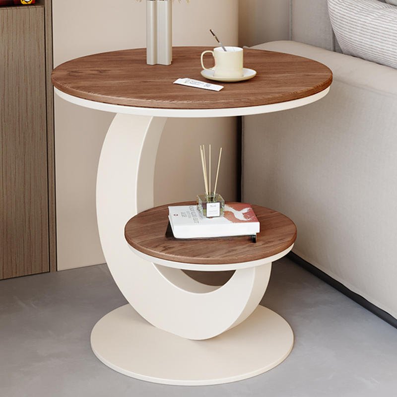 Simple/Lavish Chairside Table Only with Natural/Stone C Shaped Base and Rounded Top with Shelf
