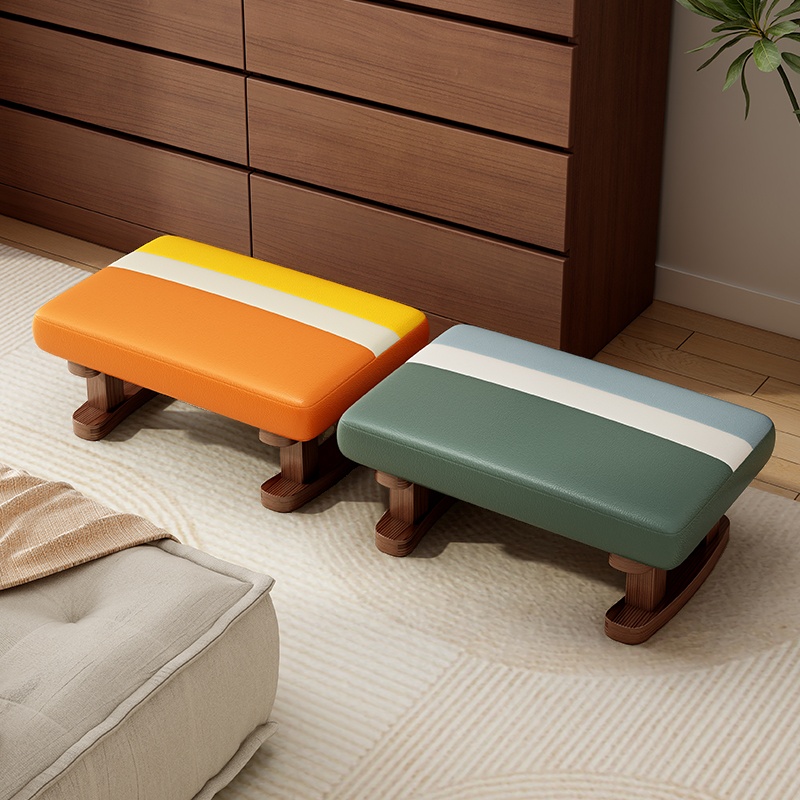 Casual Rectangular Solid Colour Footstool in Vinyl Leather