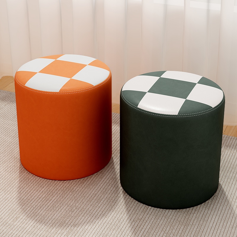 Casual Gingham Standard Ottoman in Multicolour Vinyl Leather
