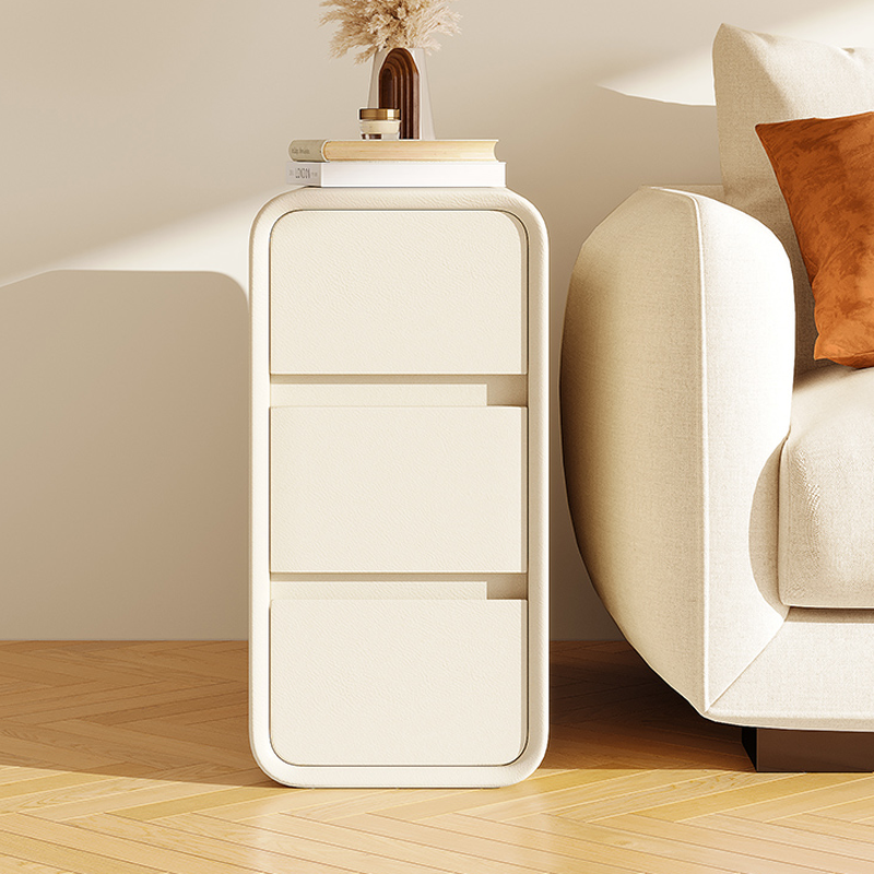 PU Chairside Table with Block Base and 3 Drawers