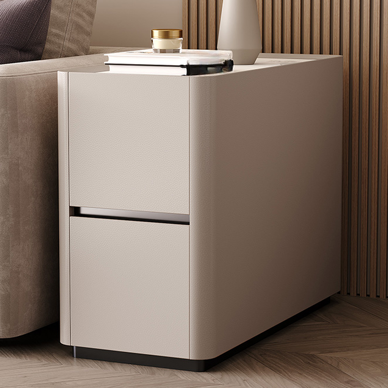 Simple Chairside Table Only with Stone Top, Block Base, Chalk Rectangle, and 2 Drawers