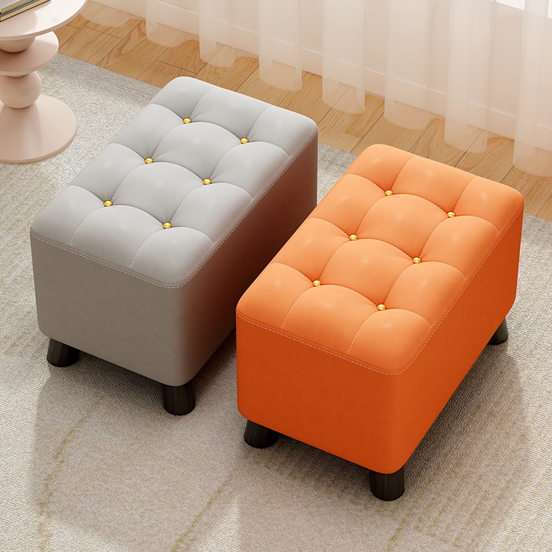 Casual Rectangular Solid Colour Standard Ottoman in Vinyl Leather with Light Gray/Cocoa/Amber Colour Upholstery and Stitch-tufted Design