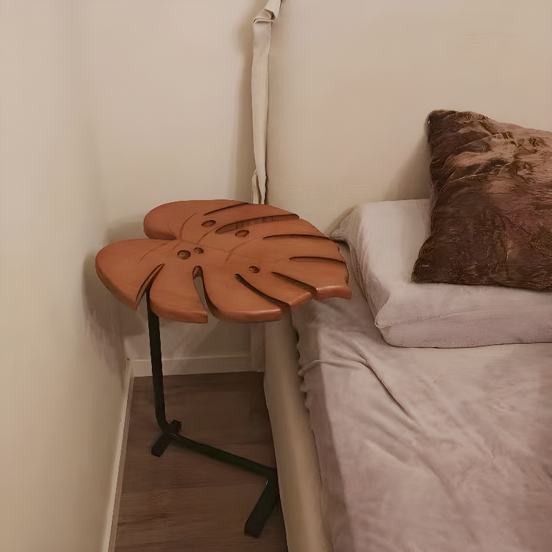 Simple Style Asymmetrical Pine Wood Chairside Table with Pedestal Base