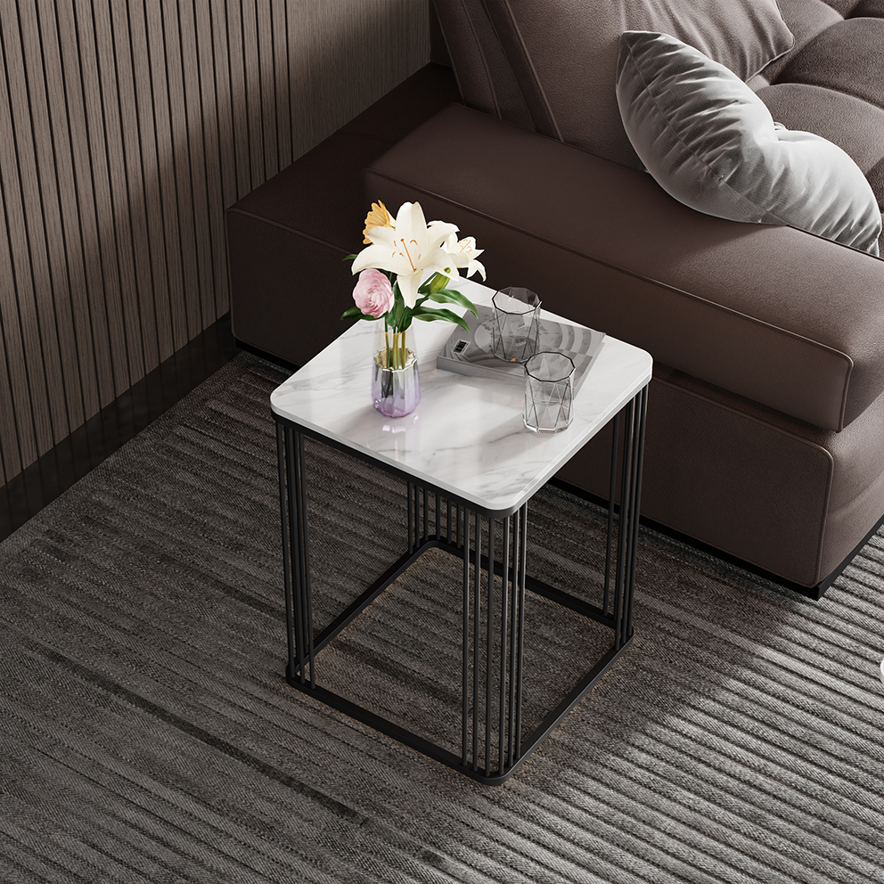 Simple Chairside Table Only with Stone Top and Frame Base in Square/Rectangle Shape