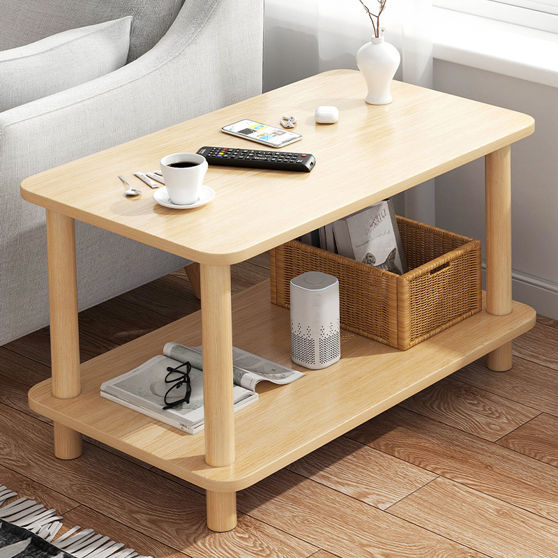 Simple Style Chairside Table Only with Natural Material and 4 Legs in Gray/Chalk/Natural Colour, Rectangle/Square Shape with Shelf