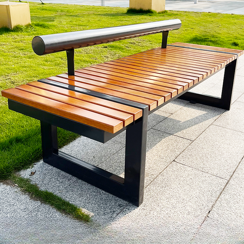 Art Deco Park Bench Rainproof Engineered Wood in Tan with Back
