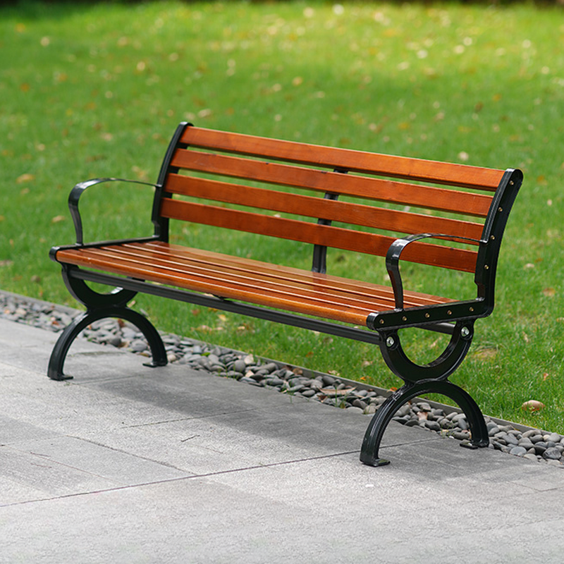Modern Park Bench Rainproof Engineered Wood Cocoa/Orange with Back and Curved Arm