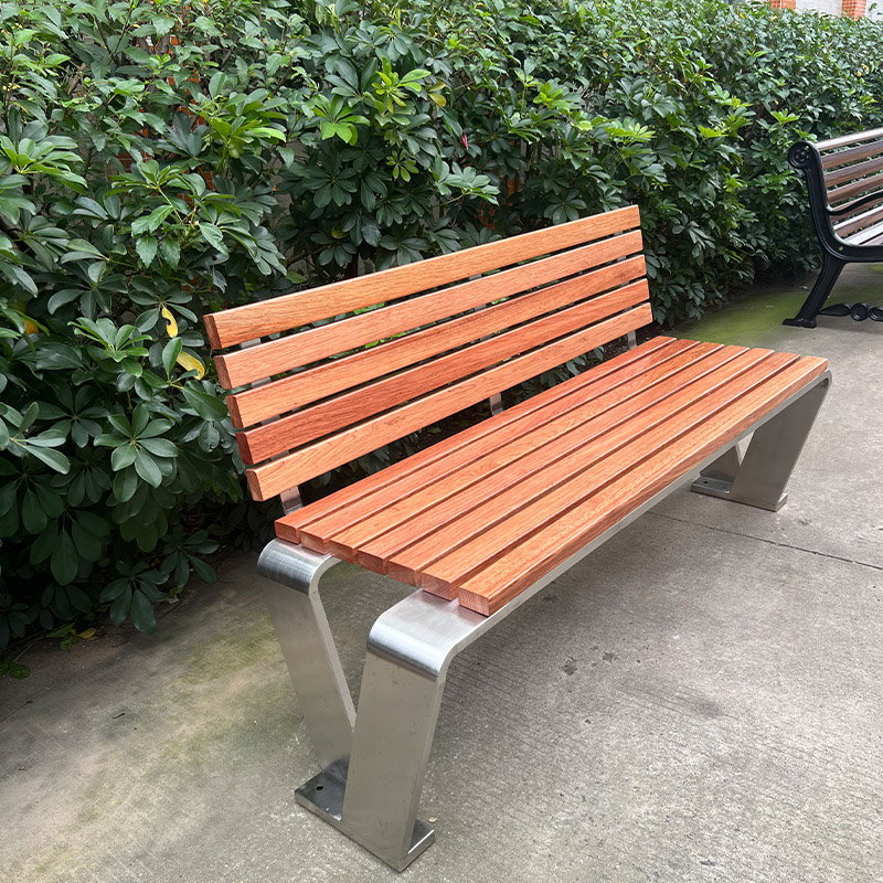 Art Deco Rainproof Park Bench in Tan Engineered Wood with Back