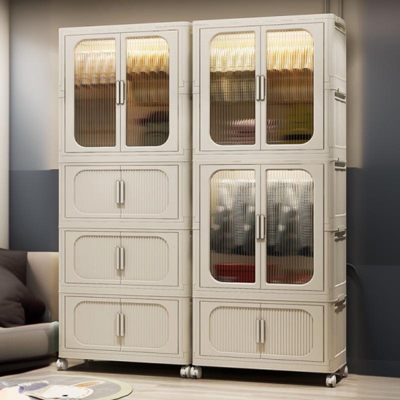 Tan Synthetic Material Cabinet Armoire with Gate