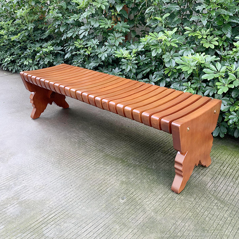 Modern Picnic Bench with Engineered Wood in Light Brown and Curved Seat