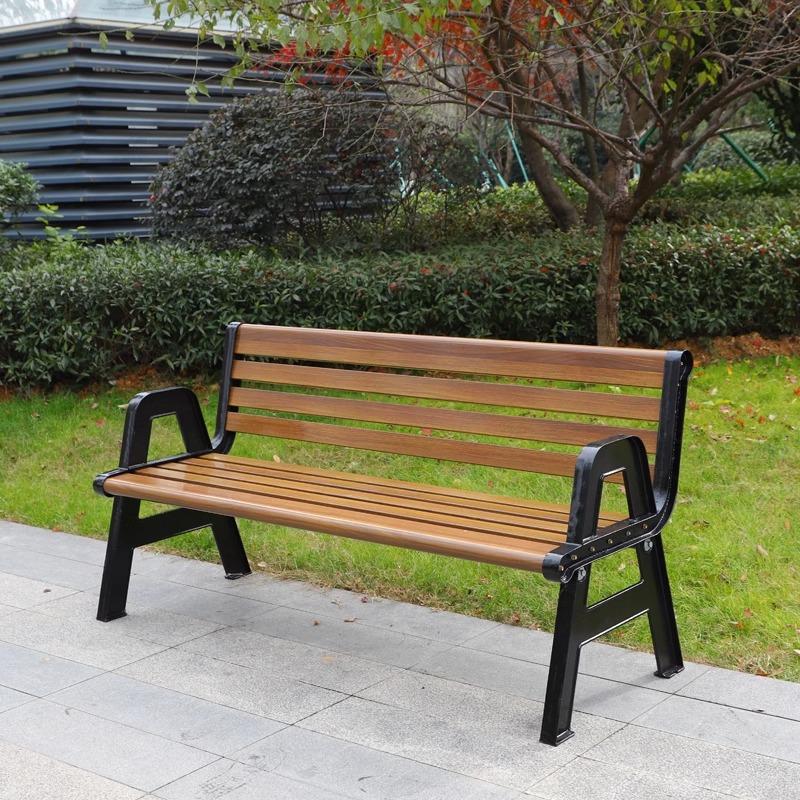 Casual Sepia Corrosion Resistant Alloy Park Bench with Back and Curved Arm