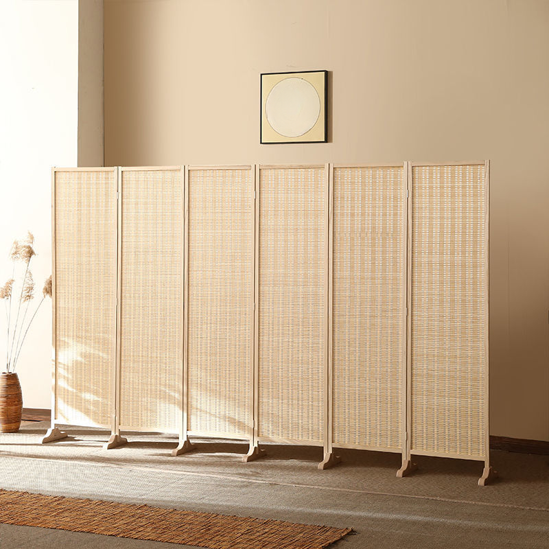 Tan/Unfinished Contemporary Indoor Translucent Collapsible Wall Partition with 6 Panels/4 Panels Bambusa