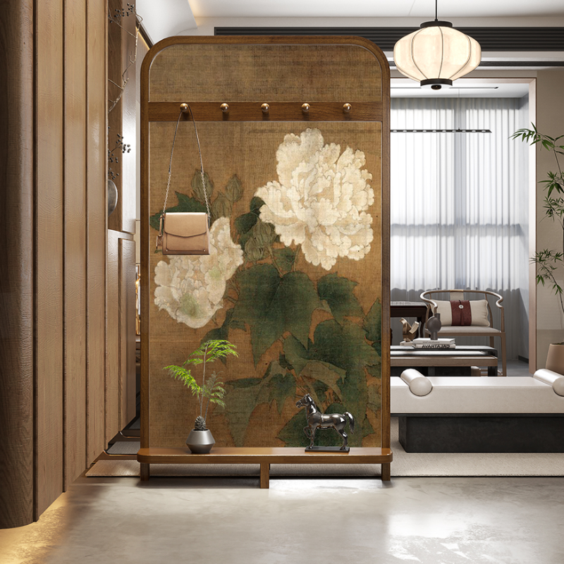 Auburn Translucent Single Panel Wall Partition with Shelf and Double Sided Print Gauze