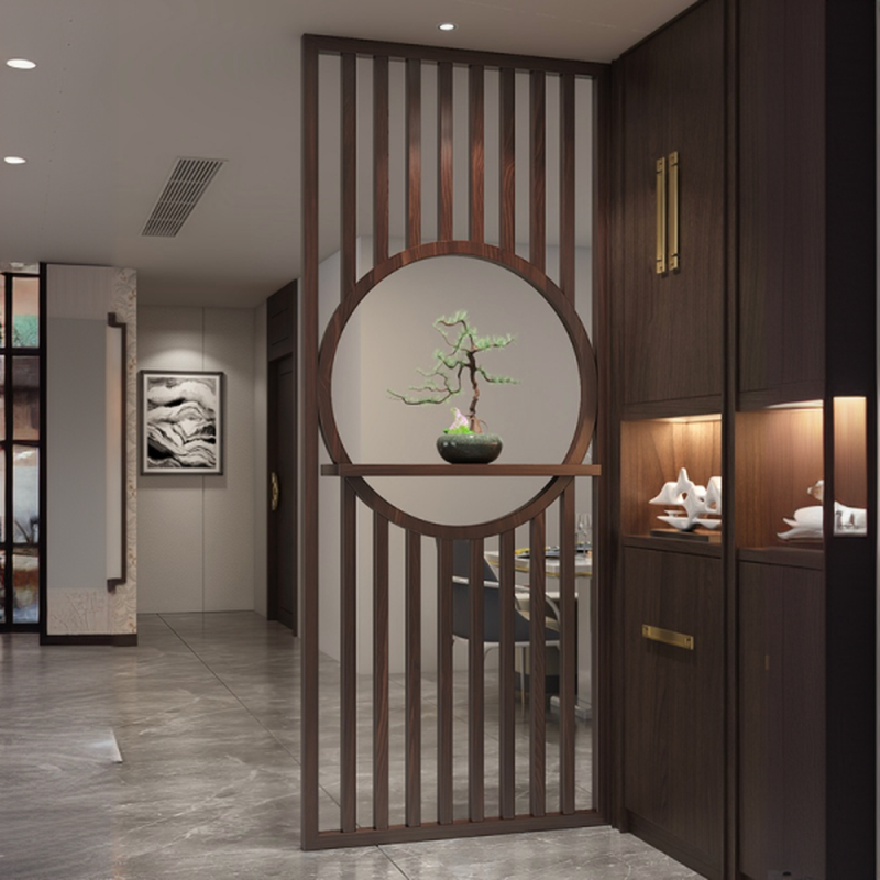 Auburn Contemporary Transparent Single Panel Wall Partition with Shelf and 1 Panel Walnut Wood