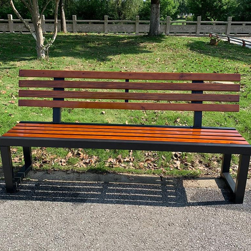 Modern Rainproof Cocoa Park Bench with Back and Metal Frame
