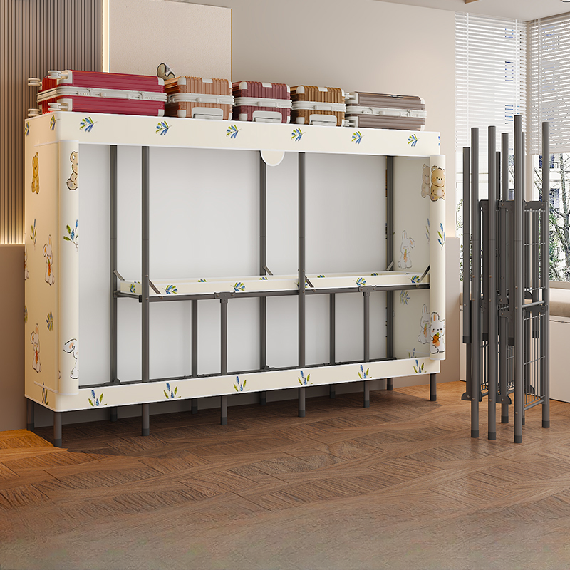 Modern Steel Cabinet Armoire with Interior Shelves and Clothing Rod