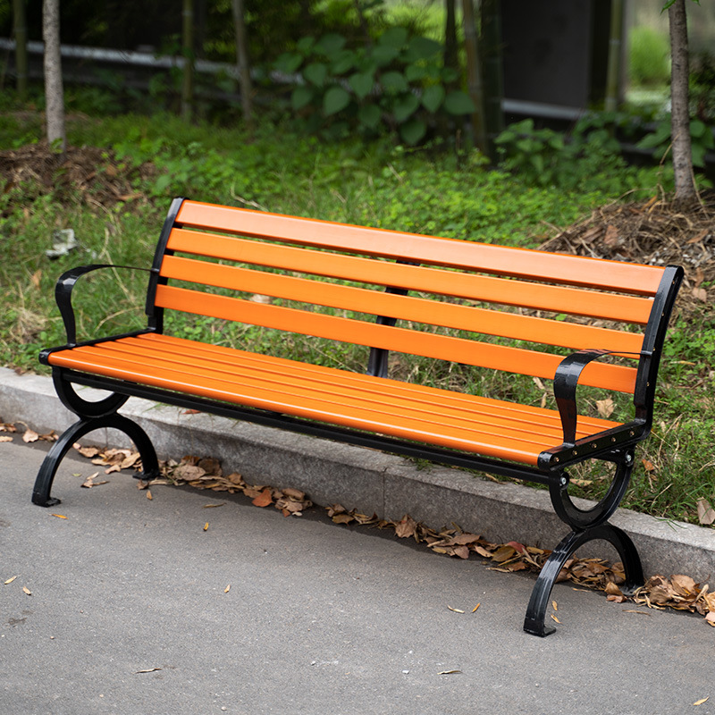 Art Deco Rainproof Park Bench in Engineered Wood with Back, Curved Arm, and Ink Frame