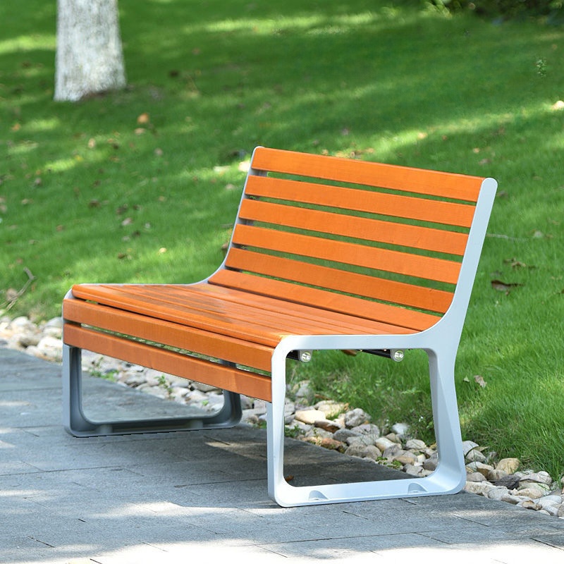 Art Deco Park Bench with Alloy/Engineered Wood, Back, and Ink/White Frame