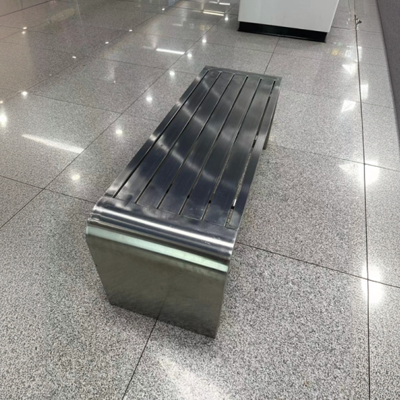 Art Deco Picnic Bench with Stainless Steel Silver Finish, Rust Resistant