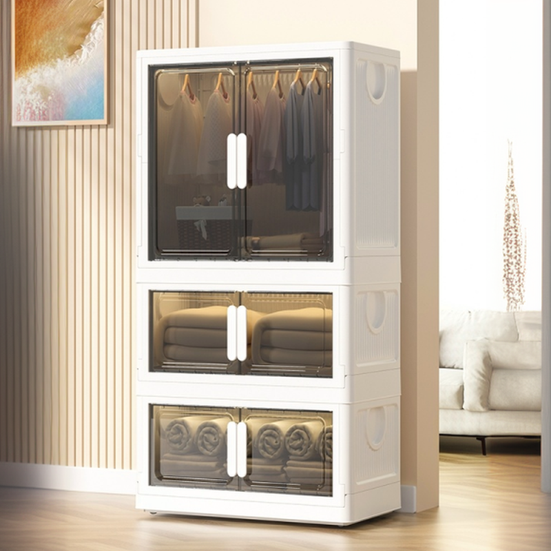 Modern Synthetic Material Cabinet Armoire with Interior Shelves, Clothing Rod, and Gate
