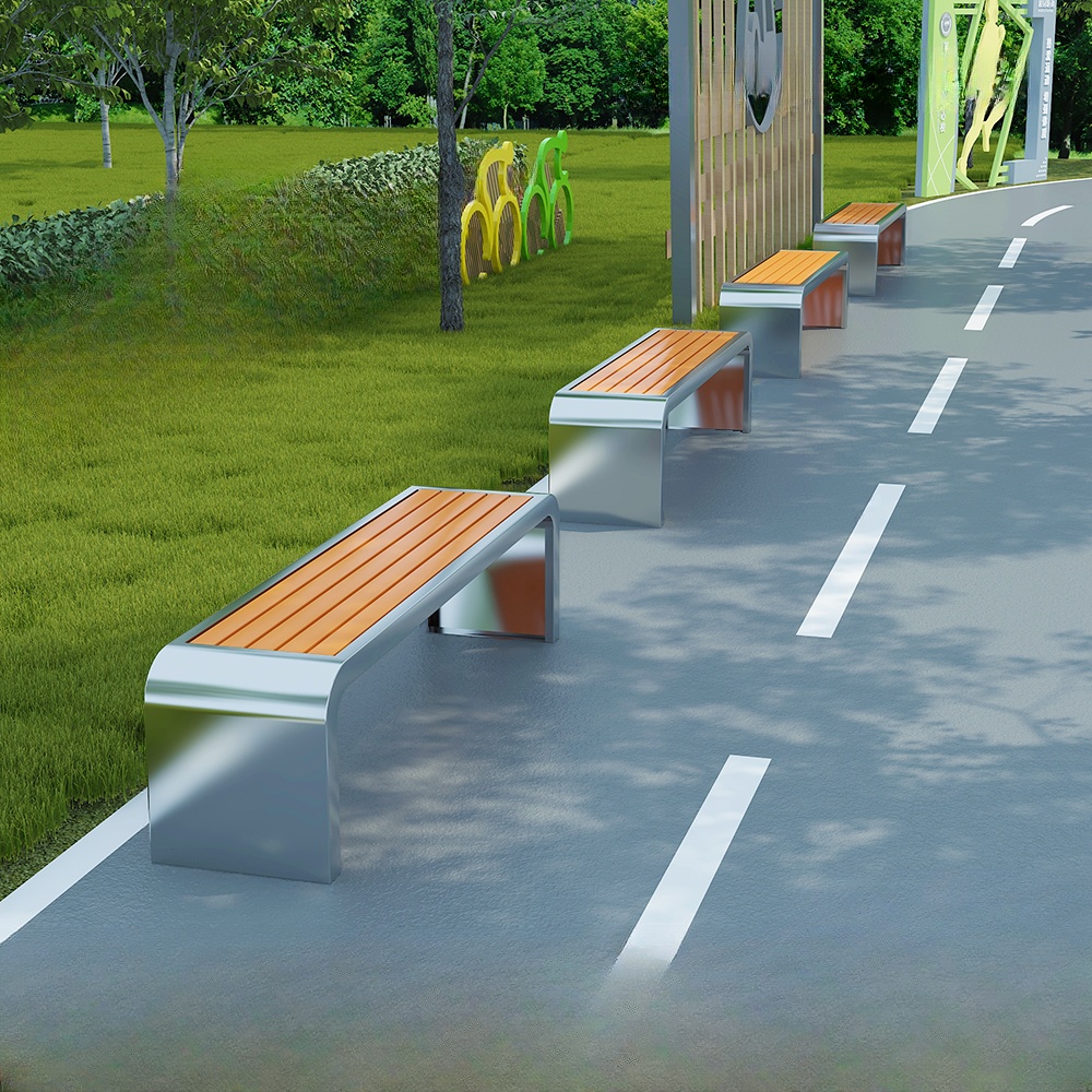 Art Deco Park Bench in Sepia with Back and Stainless Alloy Frame