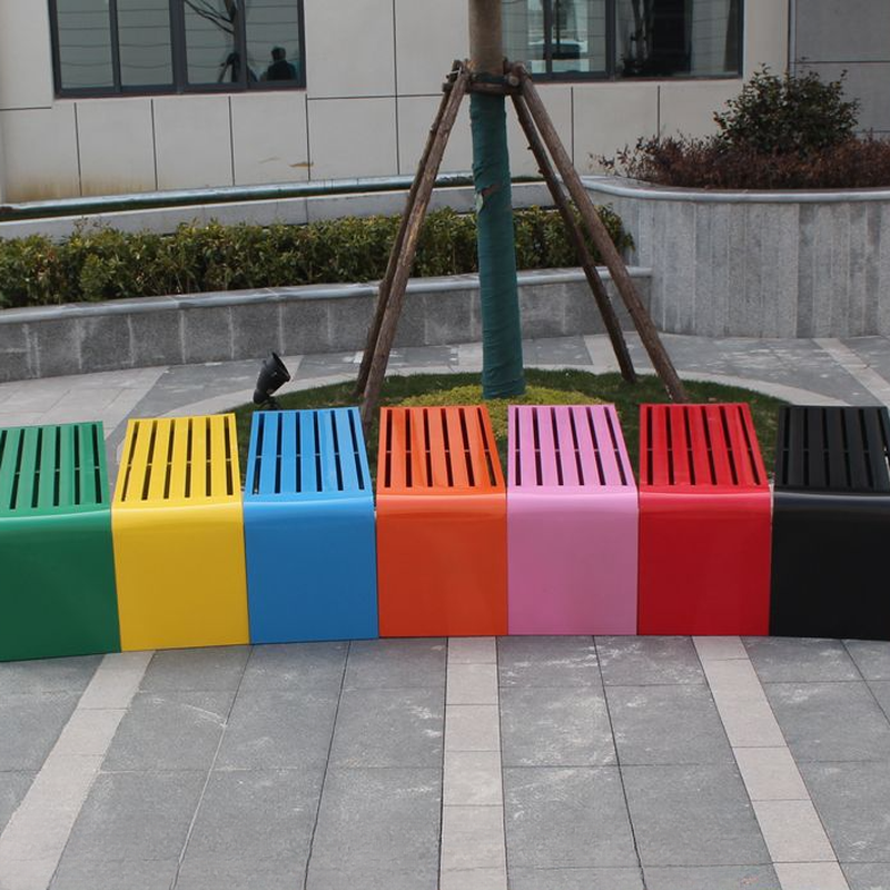 Art Deco Rainproof Stainless Steel Picnic Bench in Black/Chalk/Vermilion