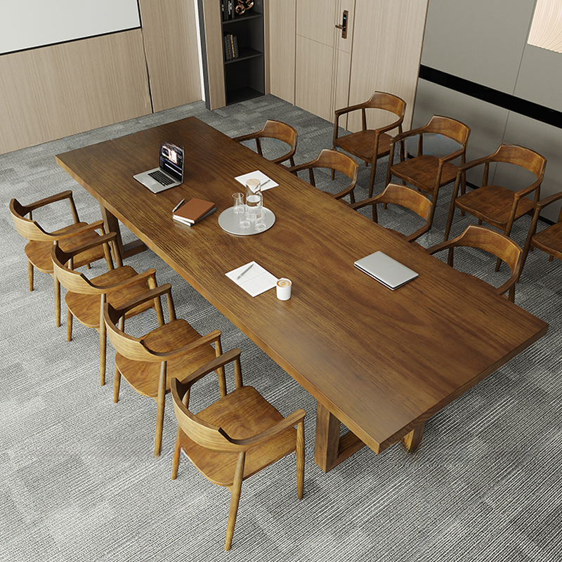 Cocoa Solid Wood Rectangle Office Conference Table for 10/8 People/Seats 12+ in a Modern Simple Style