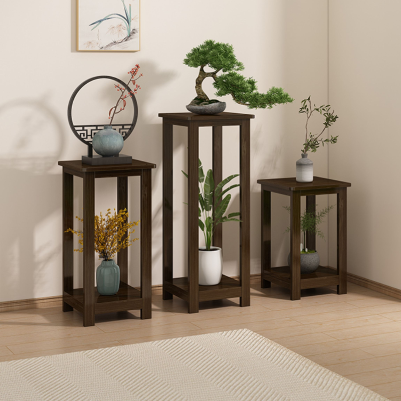 Trendy Square Bamboo Plant Stand Side Table for Floor