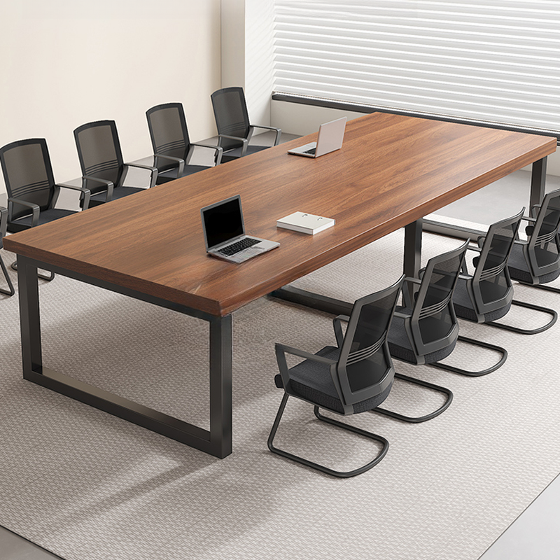 Brown Modern Office Conference Table with Rectangular Shape for 6/8 People/4-person Seat, Featuring an MDF Top