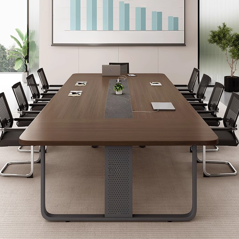 Brown Modern Office Conference Table with Rectangular Shape for Seats 12+/8 People/Seats 10, Featuring an MDF Top