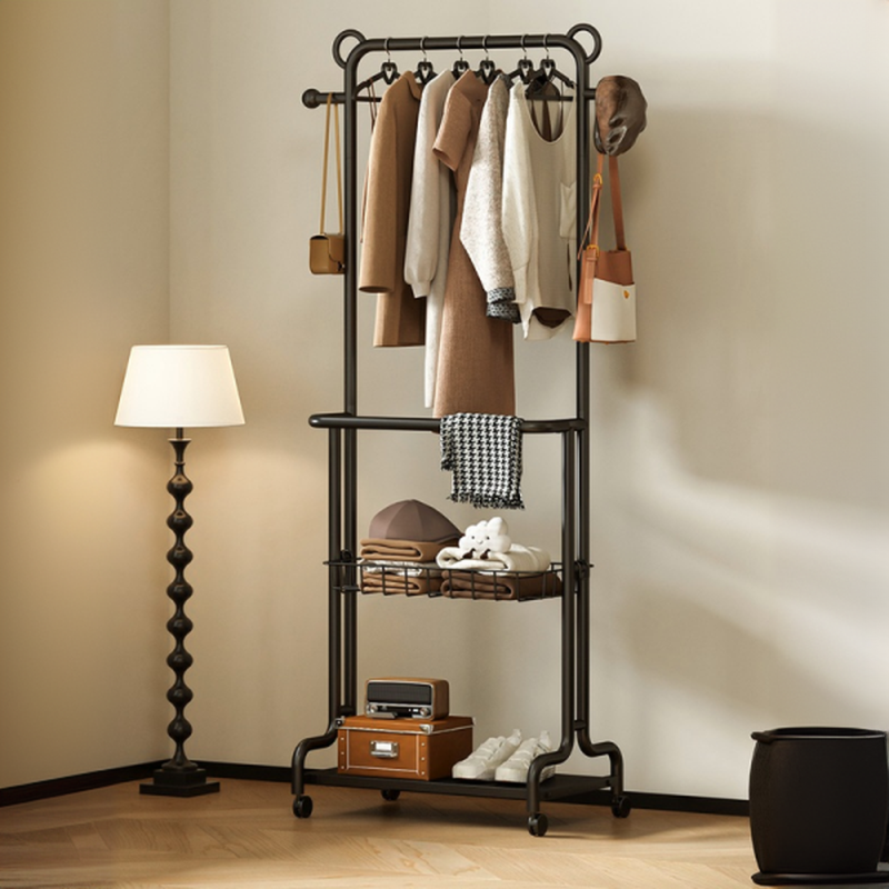 Modern 2 Shelves Alloy Coat Tree with Open-air Storage and Alloy Hook