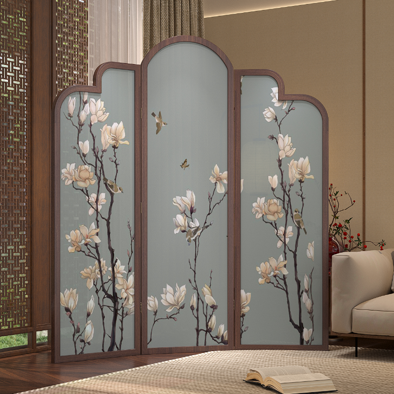 Green Contemporary Translucent Collapsible Wall Partition with 4 Panels/3 Panels and Double Sided Print Gauze