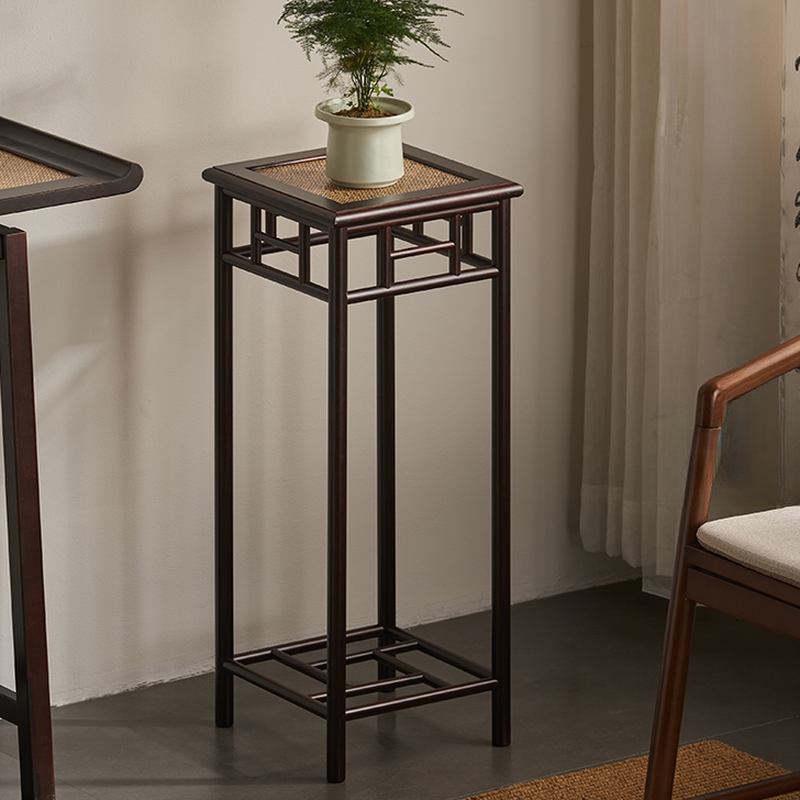 Trendy Square Bamboo Plant Stand Side Table for Floor with Plaited Design