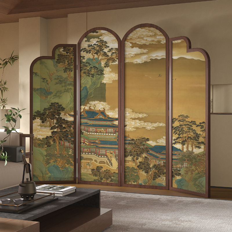 Auburn Contemporary Opaque Collapsible Wall Partition with 4 Panels/3 Panels and Double Sided Print Gauze