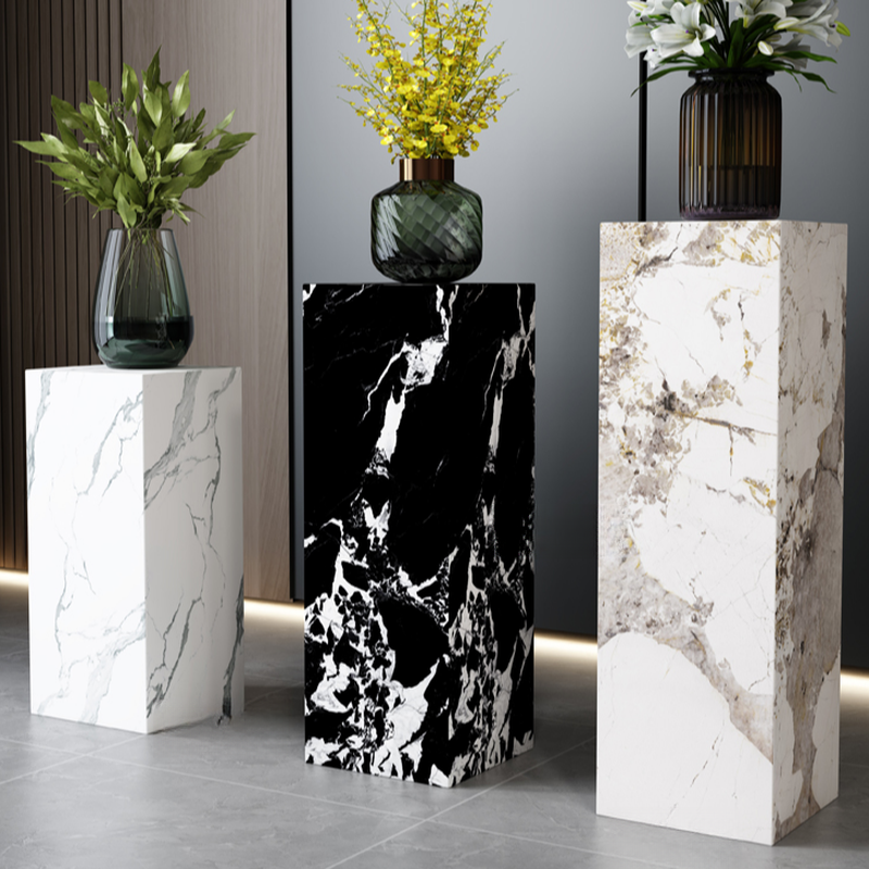 Square Stone Plant Stand Side Table for Floor Use