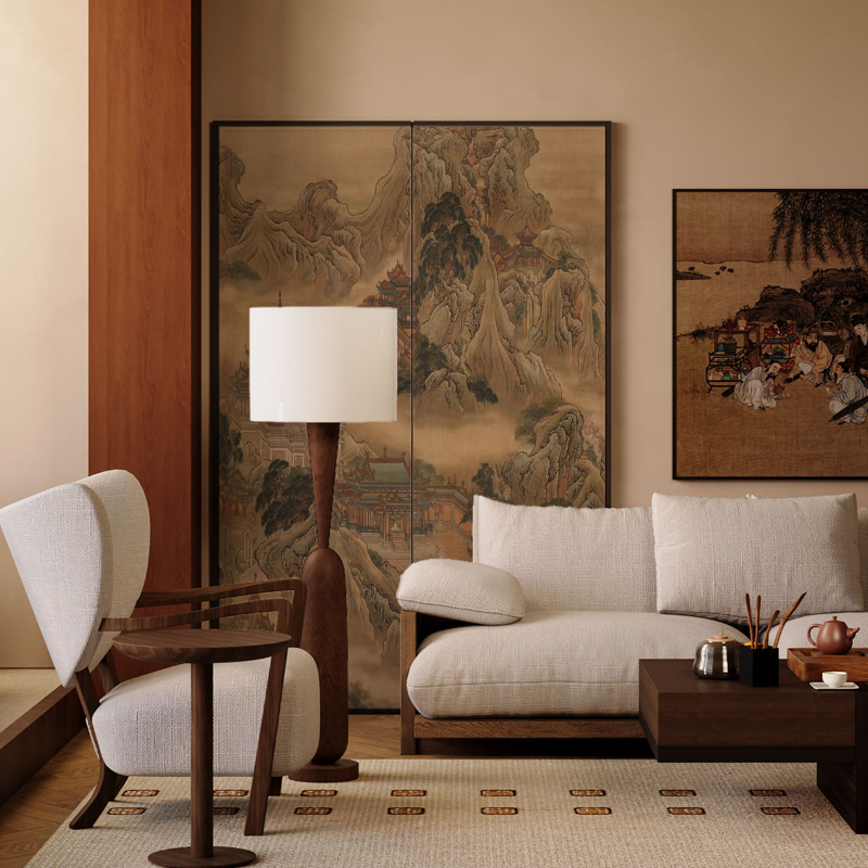 Oatmeal Contemporary Opaque Collapsible Wall Partition with Double Sided Print Gauze