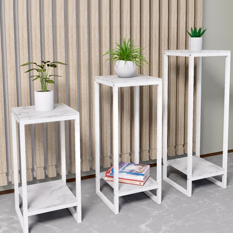 Trendy Square Plant Stand Side Table with Composite Wood Top for Floor Installation