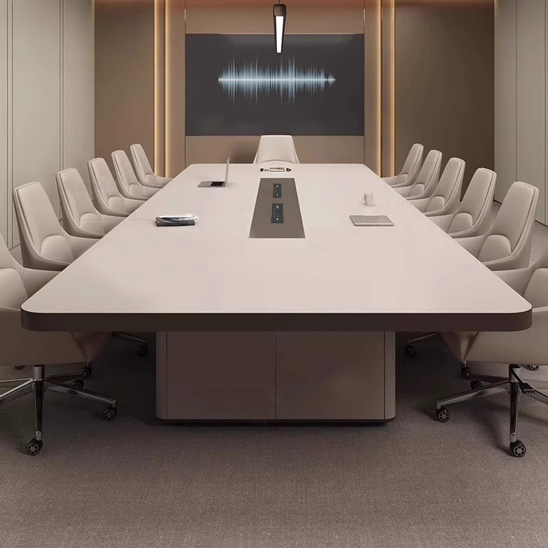 Off-white Modern Office Conference Table with Rectangle Top, Seats 12+, MDF Top