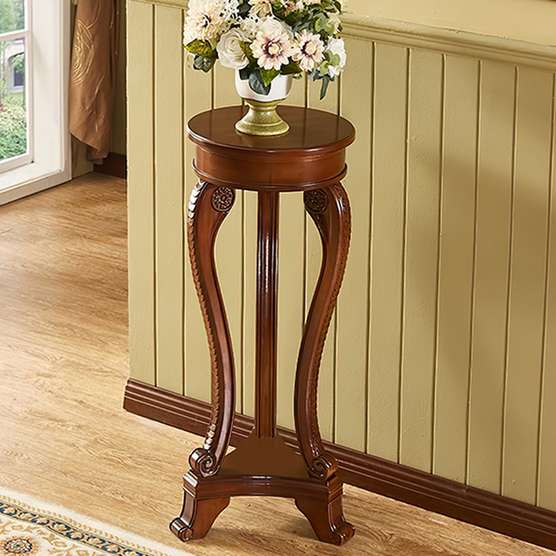 Classic Rounded Plant Stand Side Table with Wood Top for Floor Installation