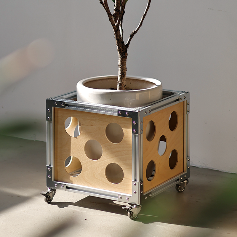 Metallic Square Birch Wood Plant Holder with Caster Wheels for Floor