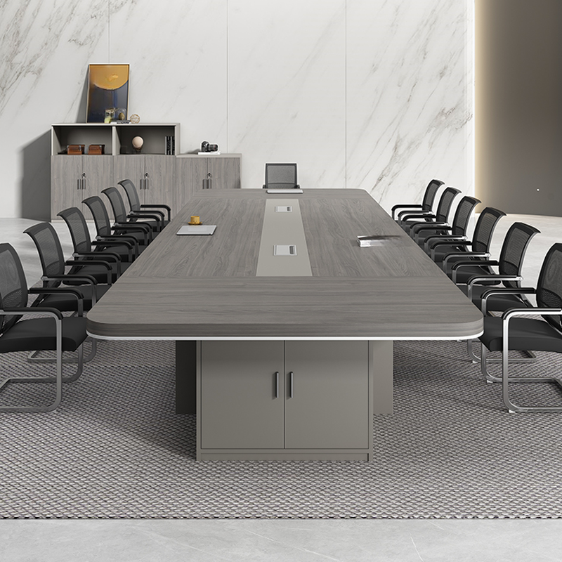 Gray Rectangular Faux Wood Conference Room Table for Seats 12+/8 People/Seats 12 in a Contemporary Style